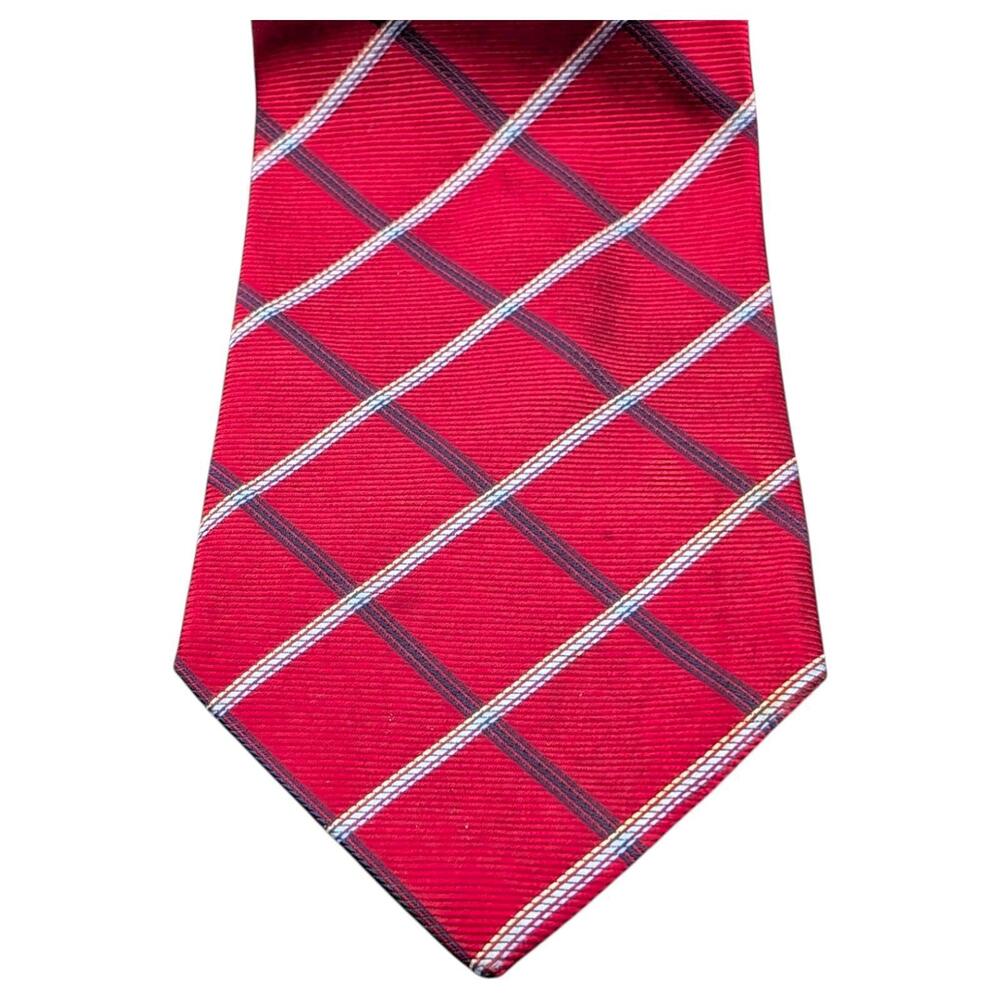 Brooks Brothers Tie Mens 57.75" Classic Red Plaid Silk Woven USA Necktie VTG